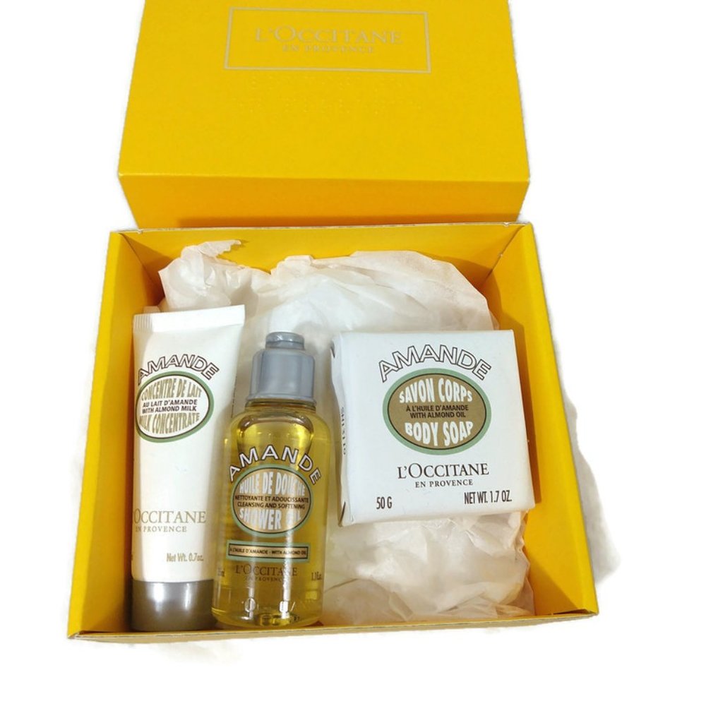 L'occitane Almond Shower Oil ,Body Milk, Body Soap Set X 3 New
